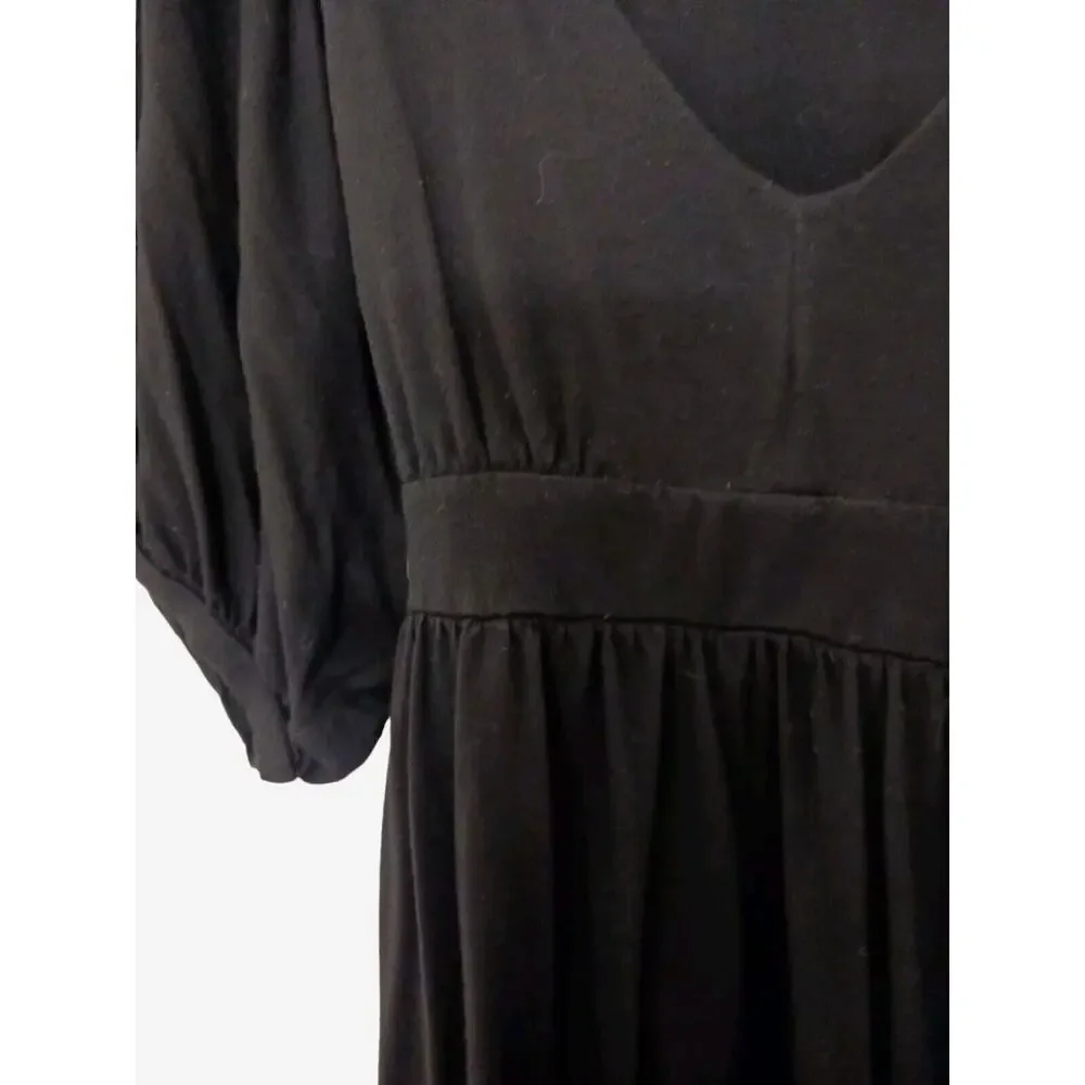 Banana Republic Stretch Tunic Long Top Sz‎ M BLACK Puff Sleeve V-Neck Barbiecore